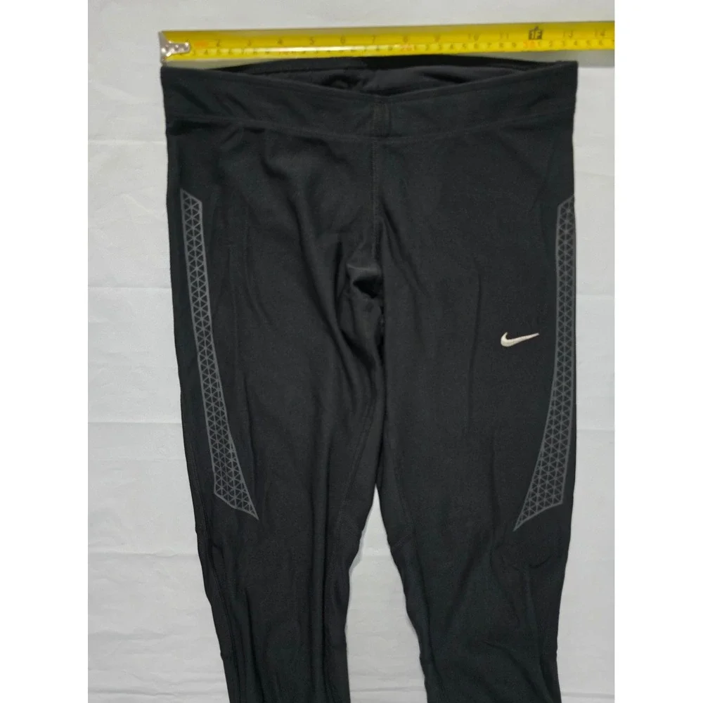 Nike Dri-FIT Womens Black Running Tights Reflective Zipper Ankle Leggings Small